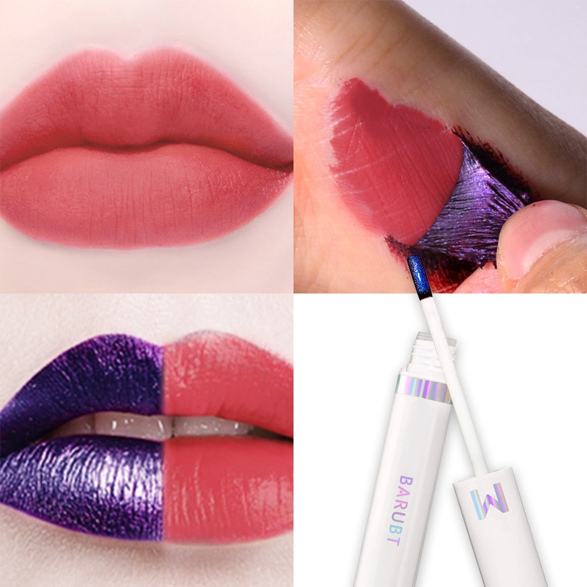 Collage of a lipstick application on lips and the lipstick itself with 'BARBUT' branding.