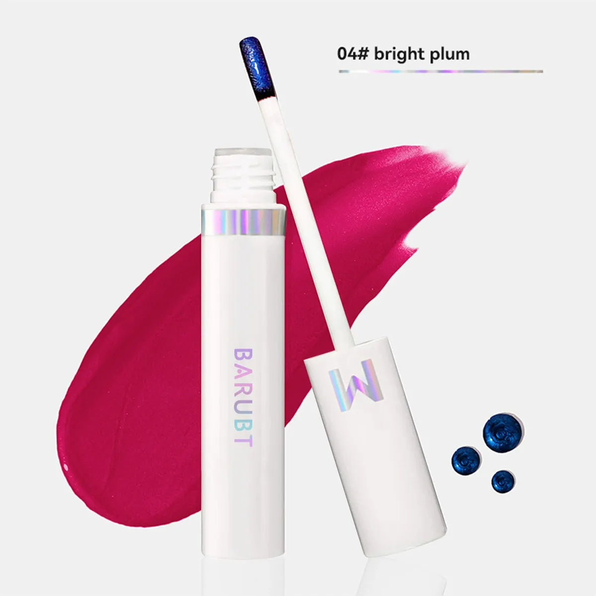 Lip gloss with applicator and 'BARUBT' branding on a white background